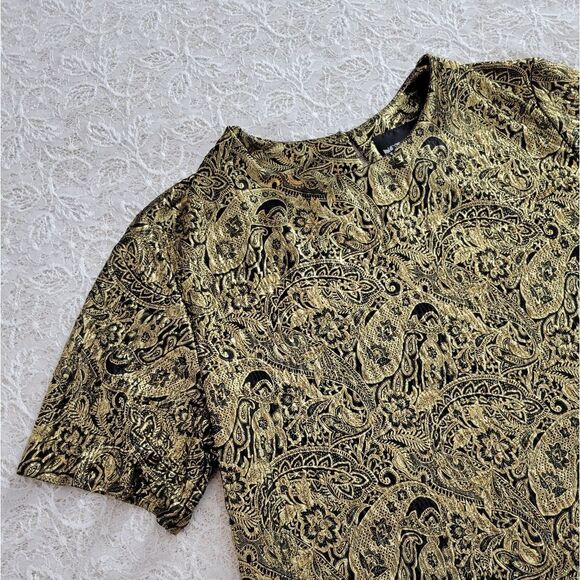 90s Metallic Foil Paisley Blouse M - Picture 4 of 6
